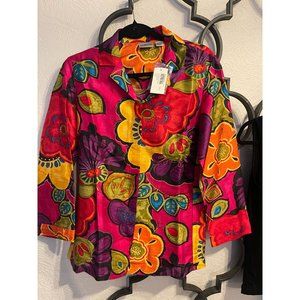 NWT Chico's 100% Silk Flower Blooms Woodbury Jacket Multi Color Size 0